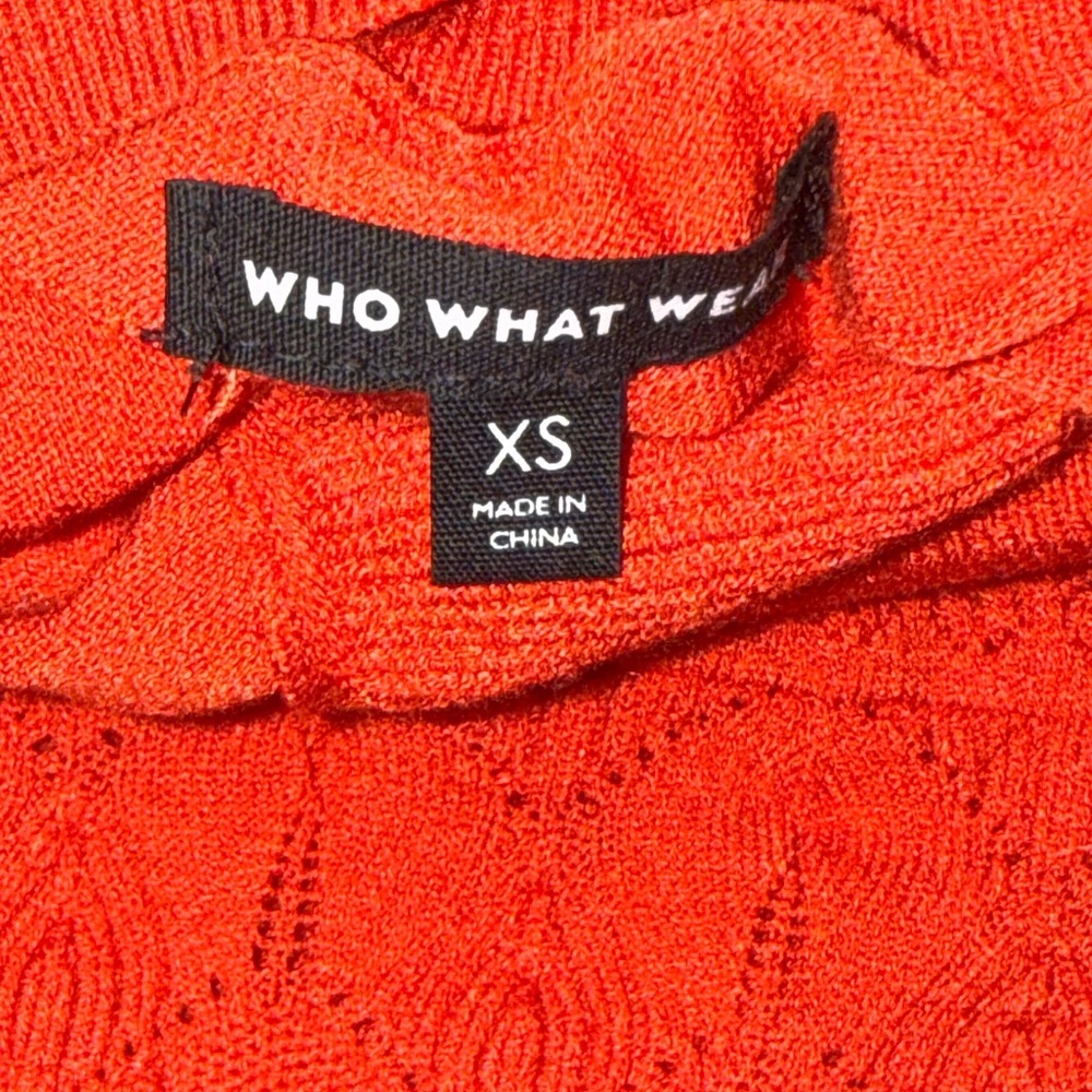 Who What Wear XS Rust Textured Knit Sleeveless Mock Neck Ruffle Top - Picture 6 of 6